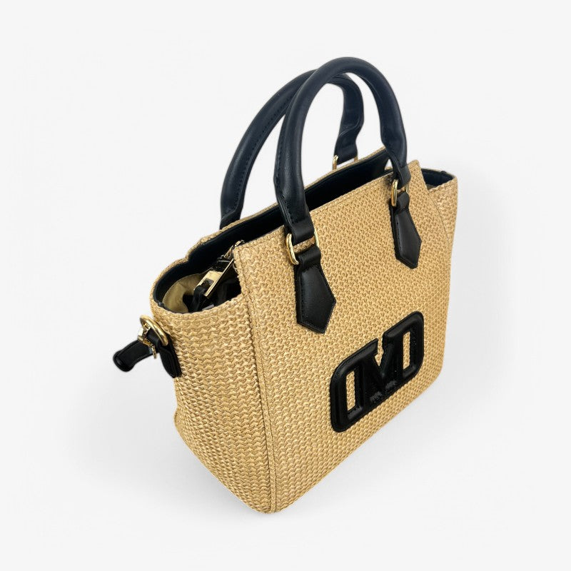 Borsa donna in rattan marc ellis taylor straw natural / black pe25