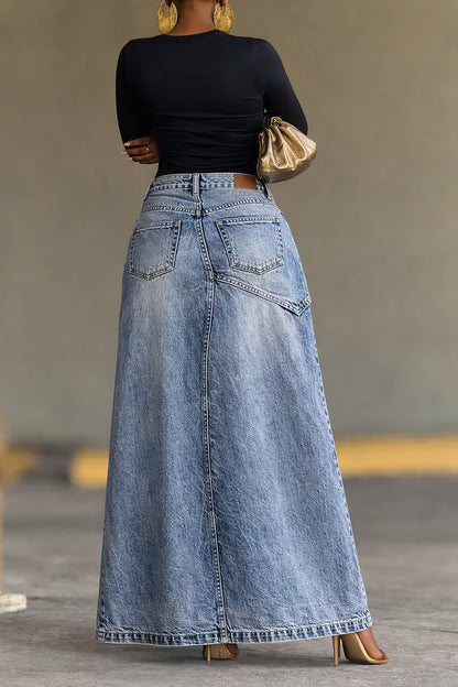 Gonna lunga di jeans a due pezzi con spacco