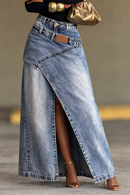 Gonna lunga di jeans a due pezzi con spacco