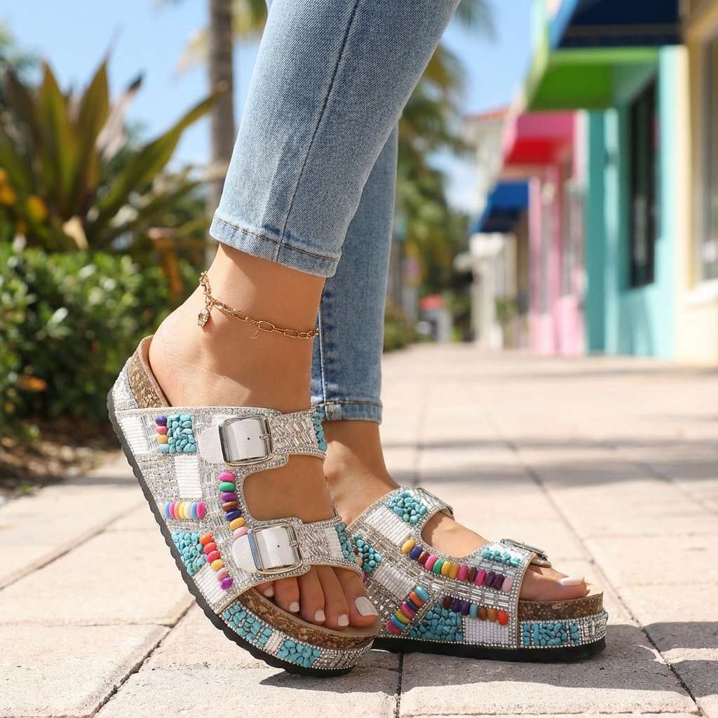 Ciabatte platform con perline Samantha