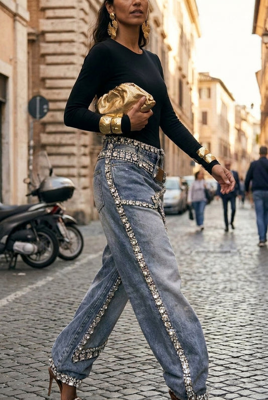 Jeans Donna Eleganti con Strass